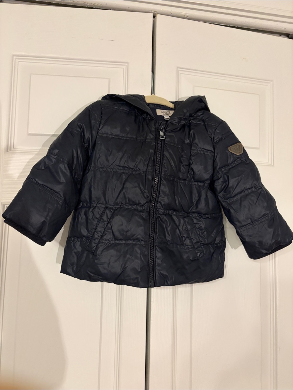 Armani Baby Navy  Hooded Puffer Jacket for Kids Unisex 18 Months